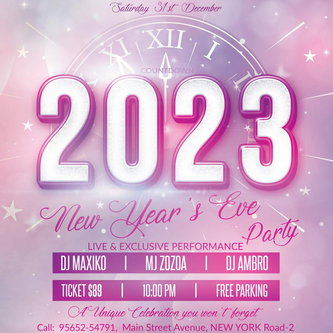1100 f 51Bright pink new year flyer without disco ball.