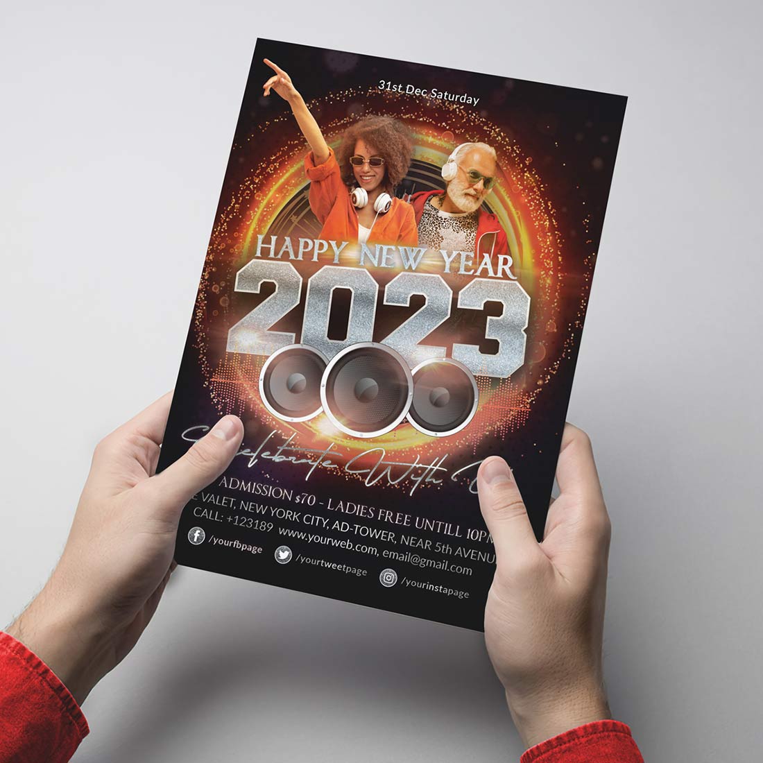 Party Flyer New Year Silver Bundle Template preview image.