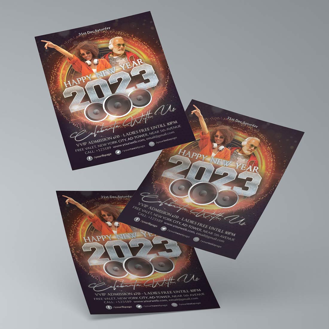 Happy New Year Eve Flyer Bundle Template preview image.