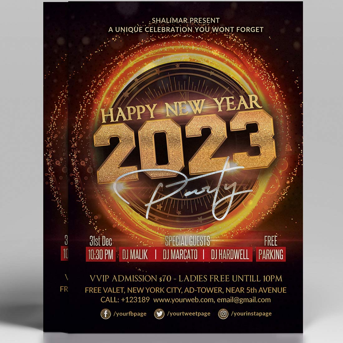 Party Happy New Year Flyer Golden Design preview image.