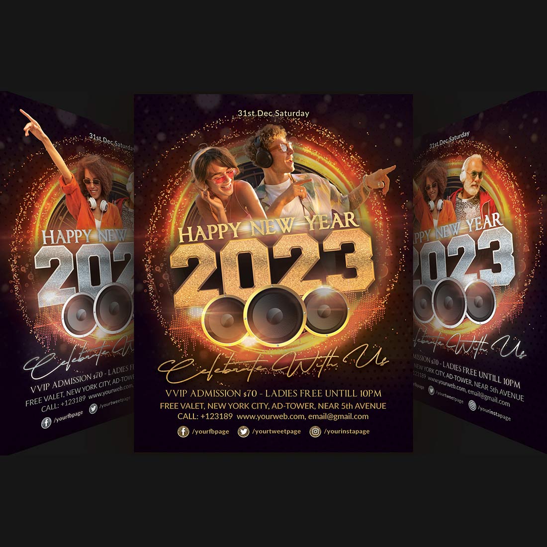 Happy New Year Eve Flyer Bundle Template cover image.