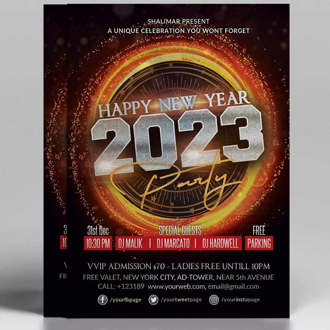 Party Happy New Year Flyer Silver Design preview image.