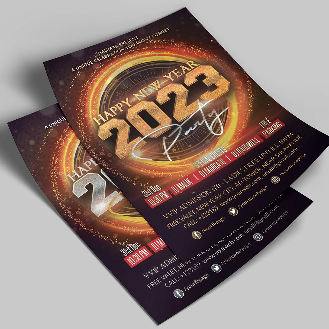 Party Flyer Happy New Year Gold and Silver Design preview image.