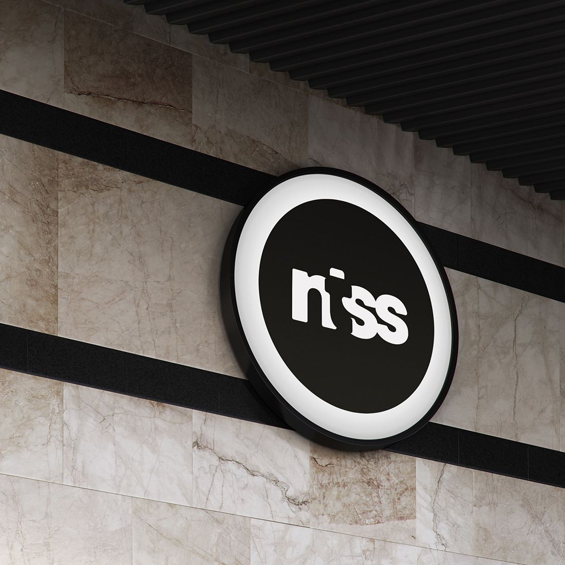 Lettering Ntss Logo Black and White Mockup Design preview image.