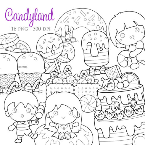 Candyland Kids Digital Stamp Stickers Vector Clipart cover image.