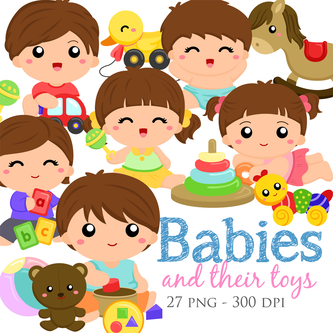 Cute Babies and Toys Clipart Illustrations cover image.
