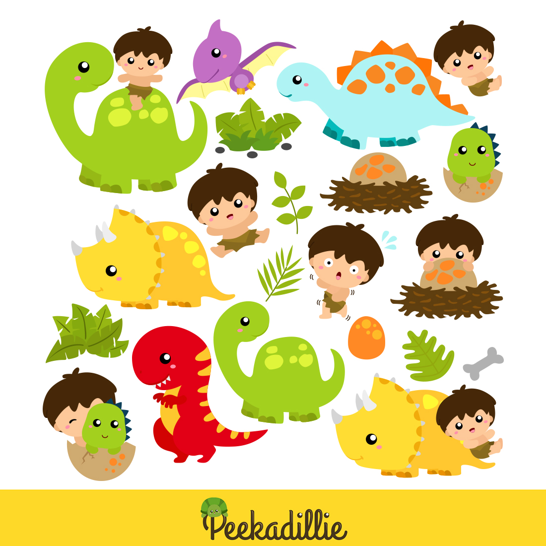 Kids and Dinosaurs Vector Clipart Illustrations cover image.