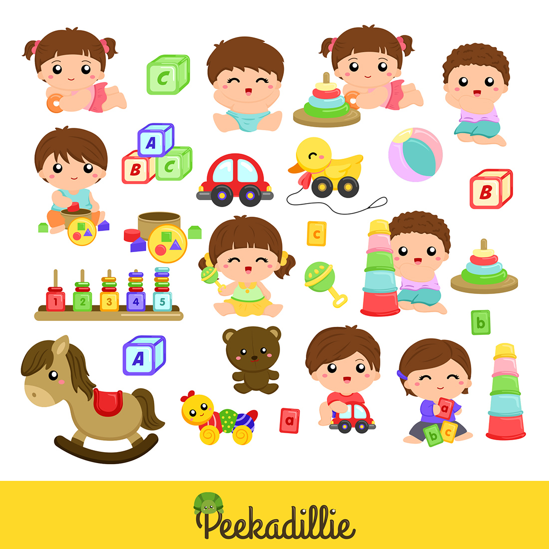 Cute Babies and Toys Vector SVG Clipart Illustrations cover image.