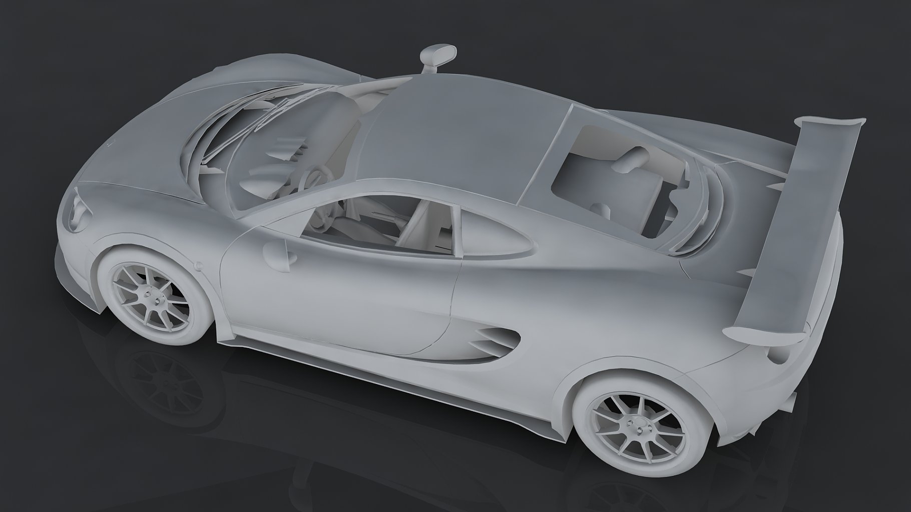 Graphic mockup of ascari kz1r low poly 3d model from above.