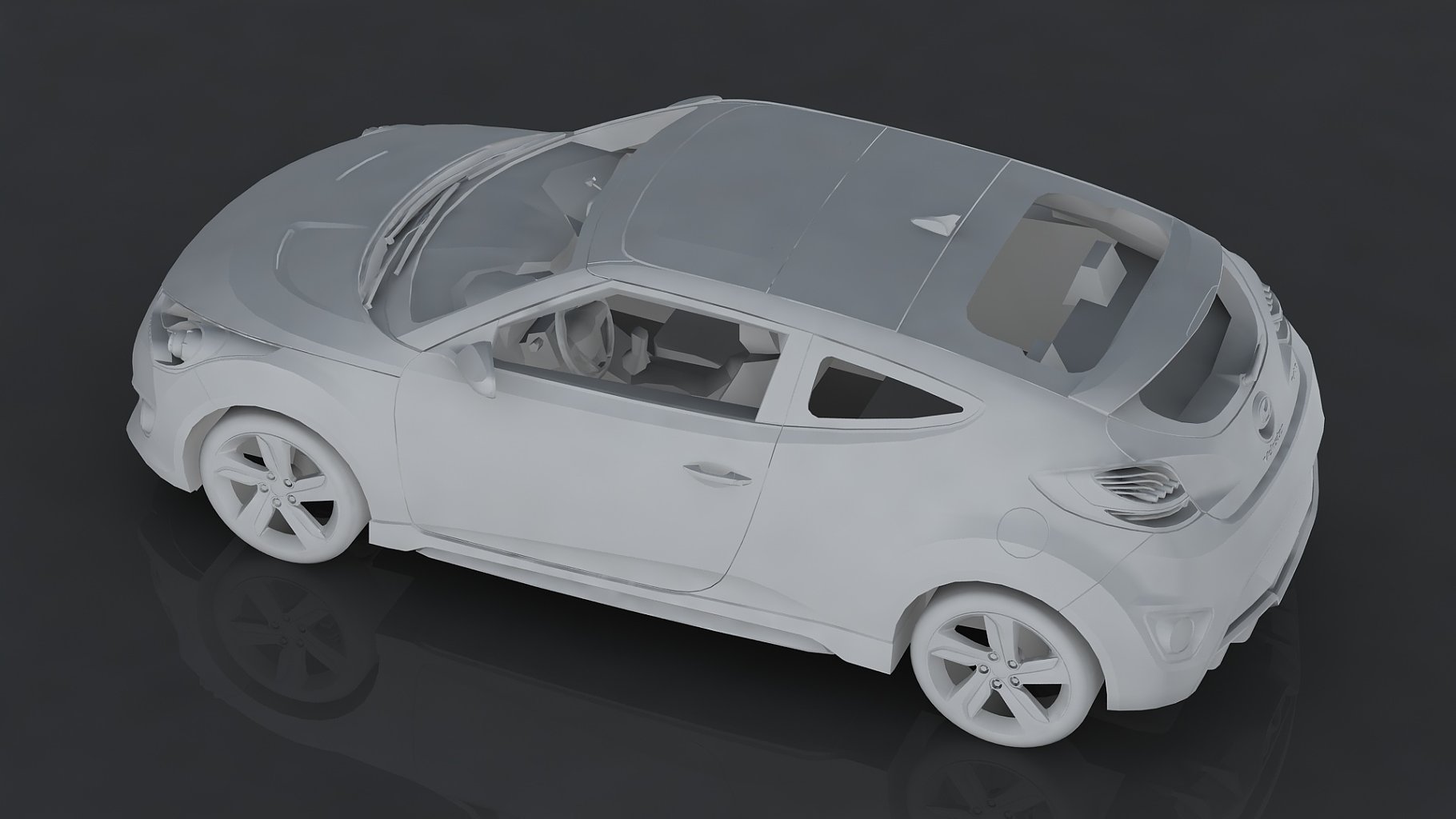 Mockup of a gray car on a dark gray background from above.
