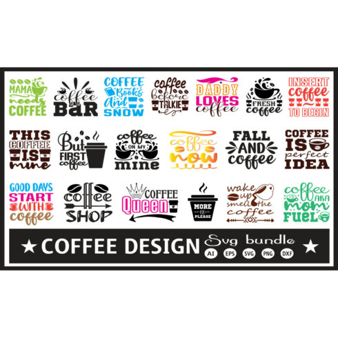 Coffee Typography SVG Design Bundle cover image.