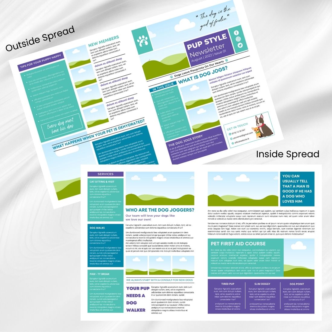 Domestic Animals Newsletter Canva Template preview image.