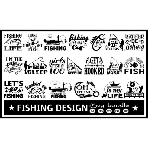 Pack of unique images for prints on the theme of fishing