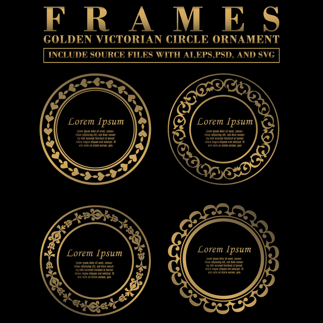 Pack of images of adorable round golden frames