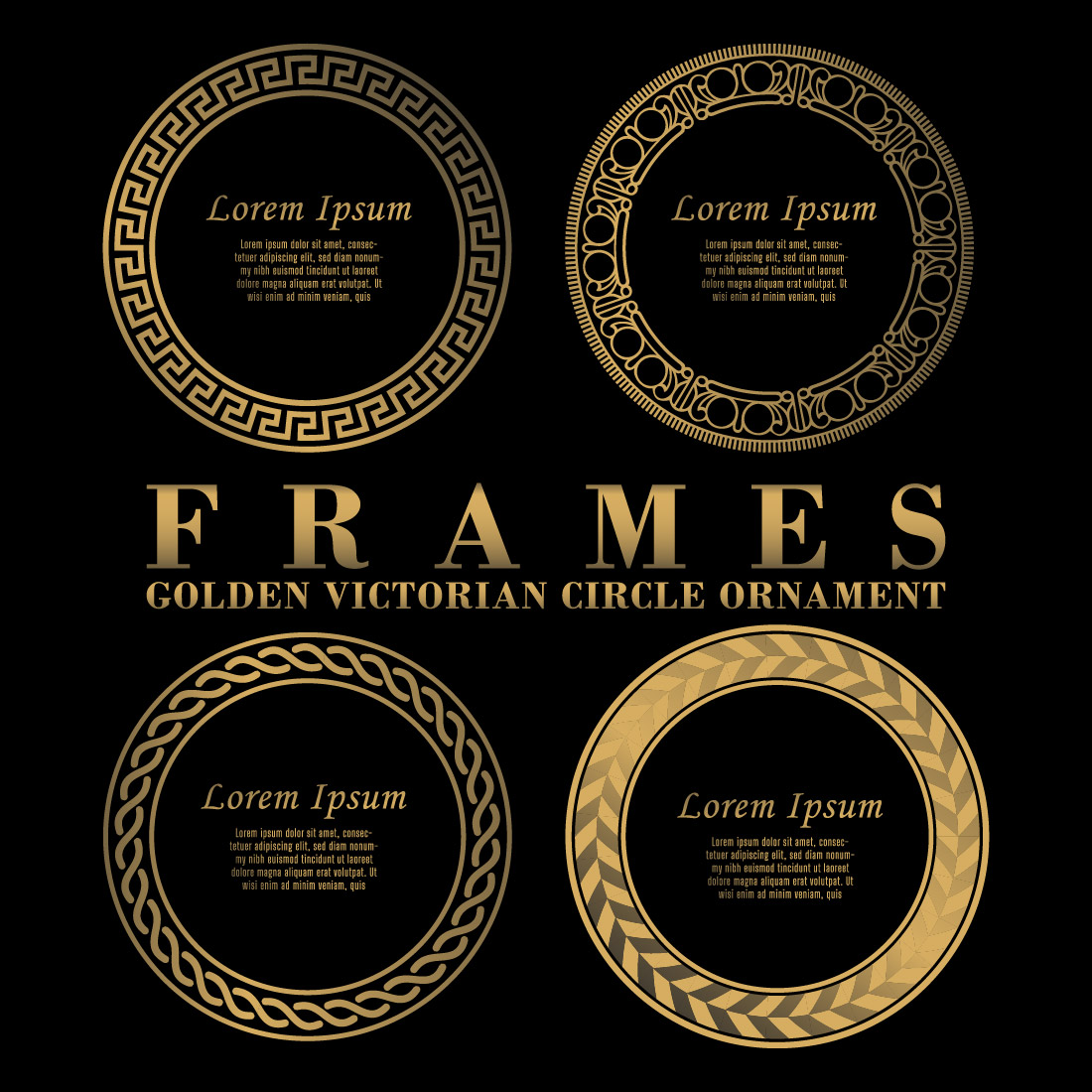 Bundle of images of amazing round golden frames