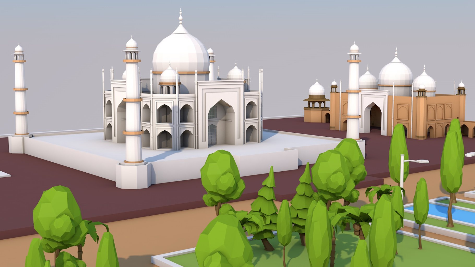 Mockup of low poly taj mahal landmark on the side.