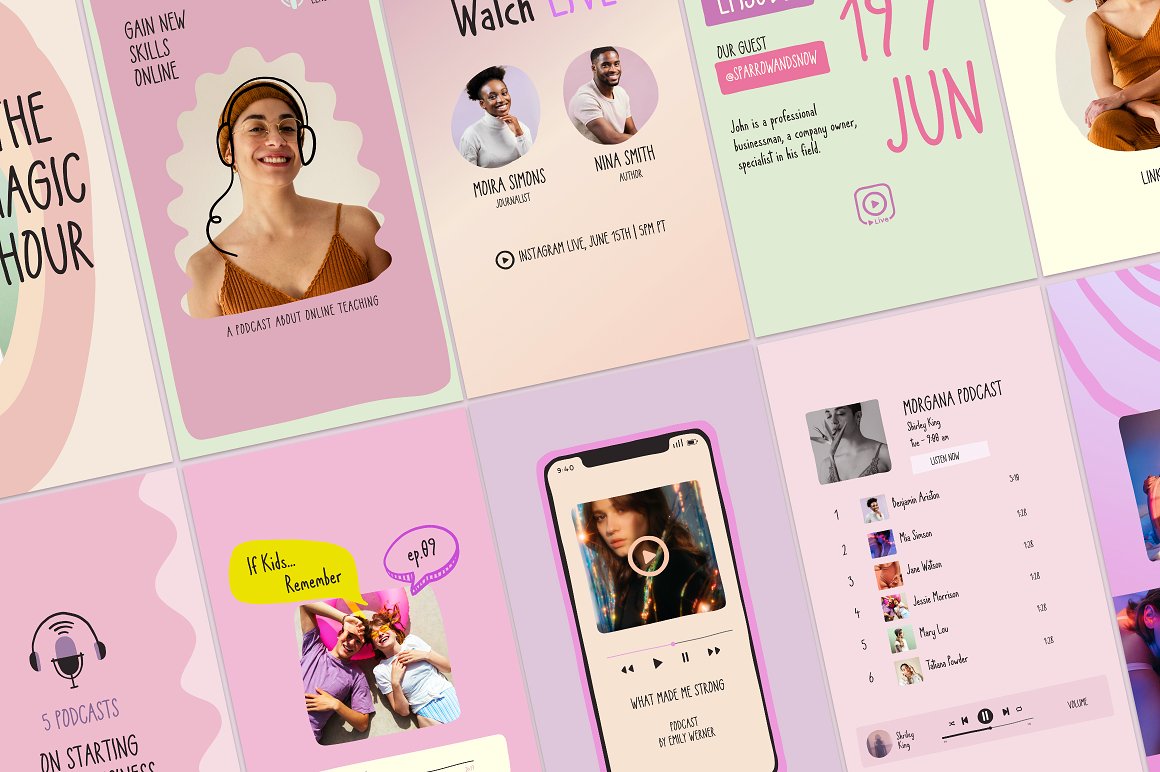 Instagram pack of different colorful stories templates.