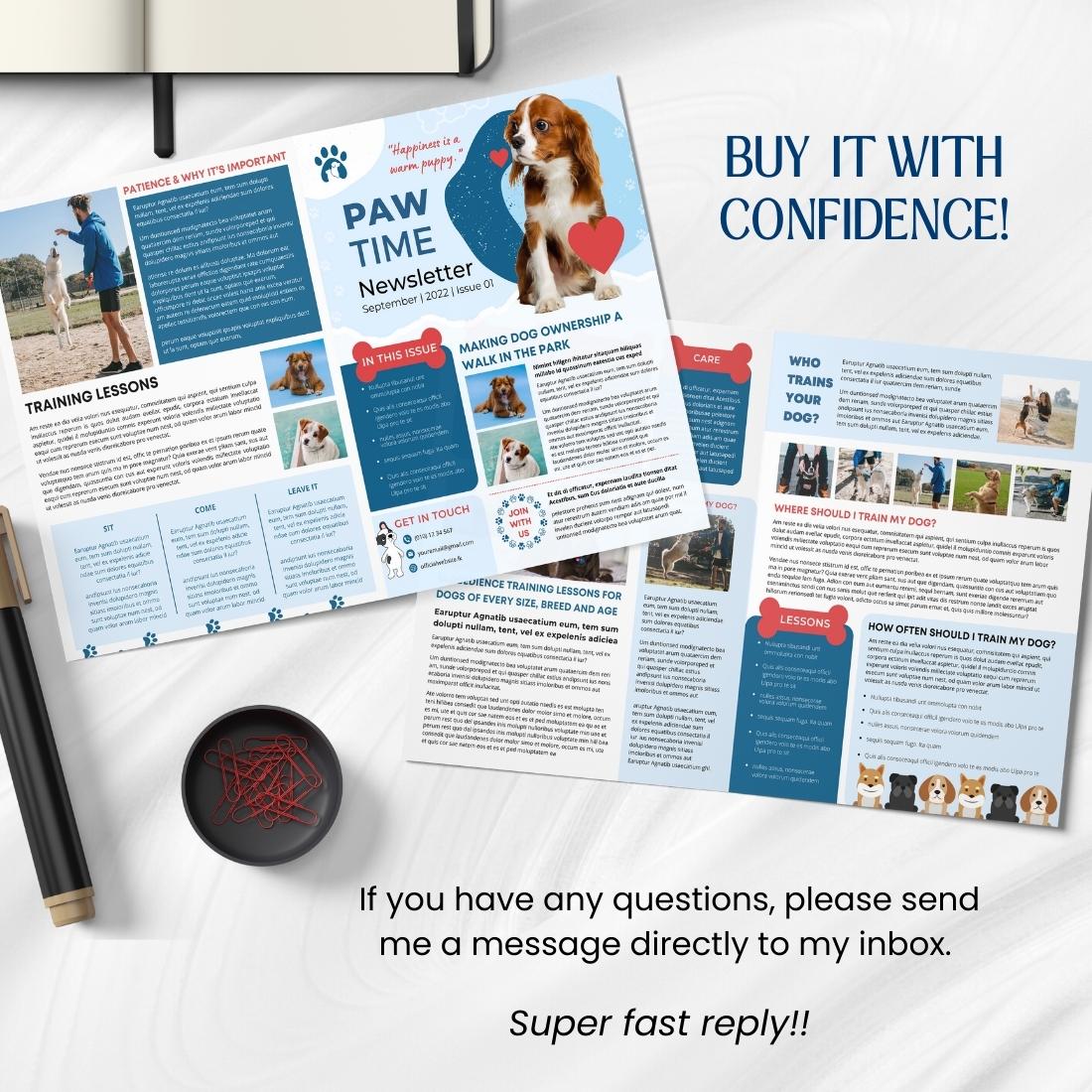Stylish Canva Pets Newsletter Template Design review image.