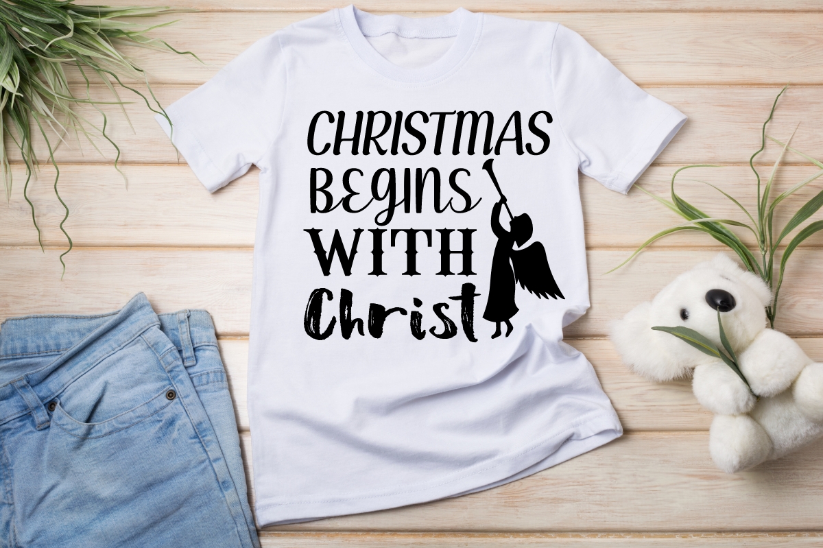 T-shirt Christmas Begins With Christ Design Bundle preview image.