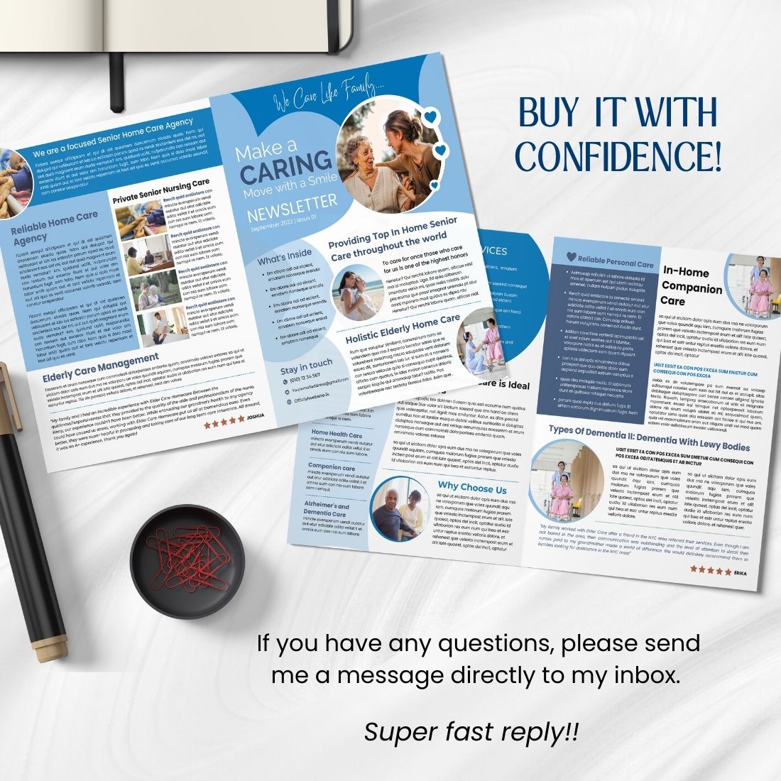 Caring Business Newsletter Canva Template preview image.