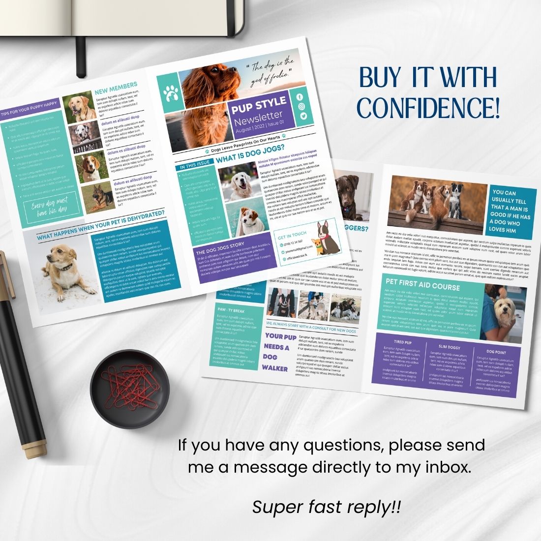 Newsletter Domestic Animals Canva Template preview image.