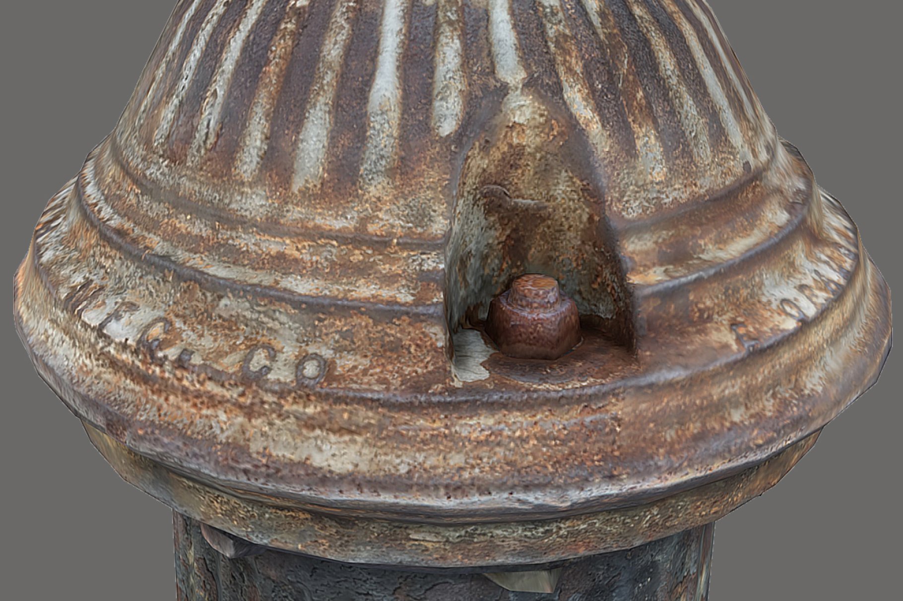 Close-up fire hydrant model on a gray background.
