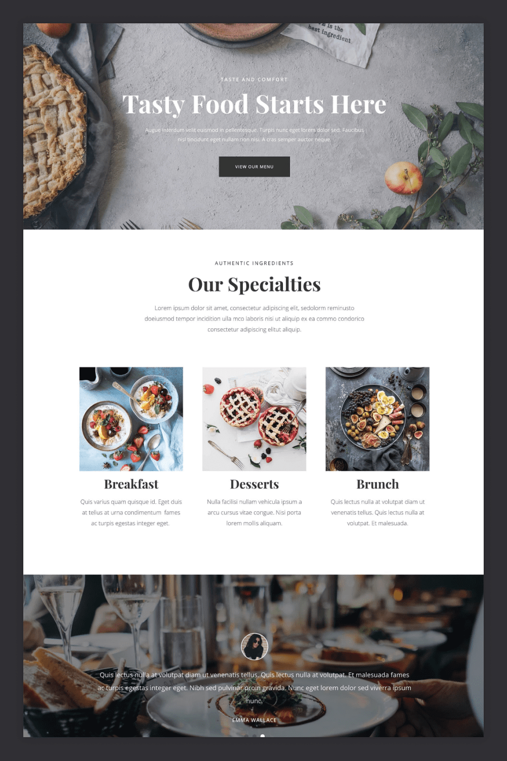 Screenshot of the website page with food photos.