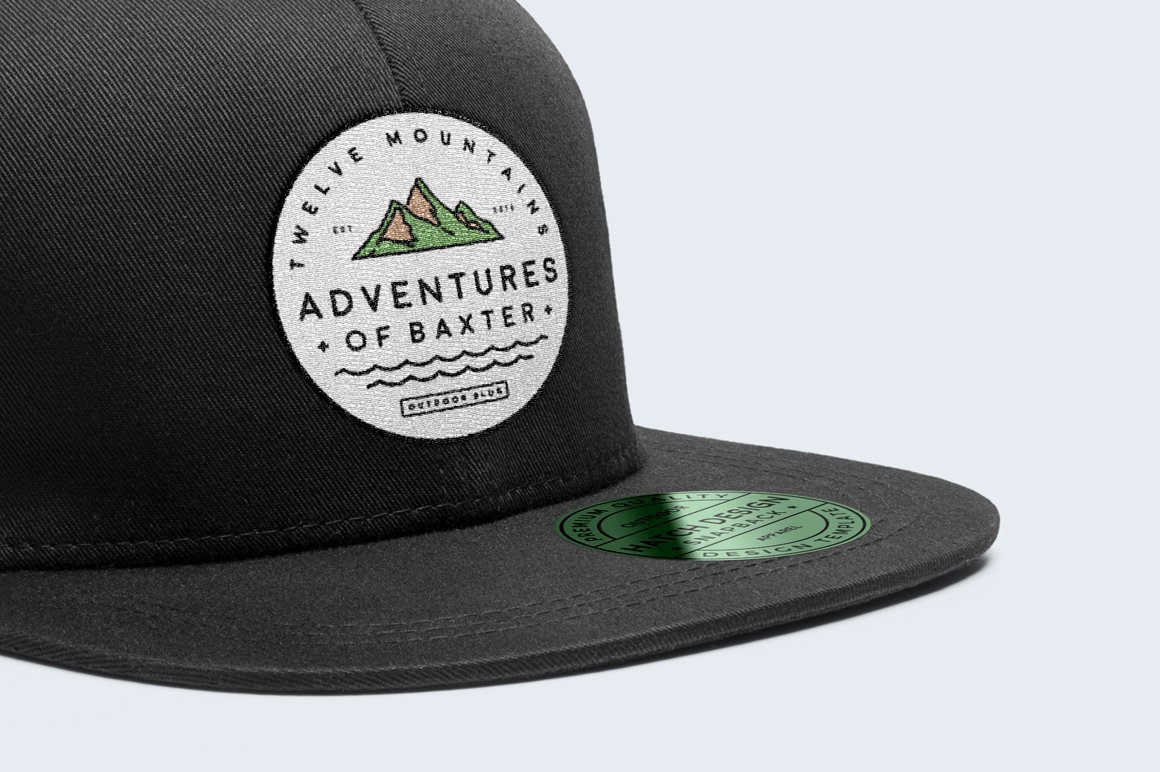 Black cap with adventure mountains outdoor icon.