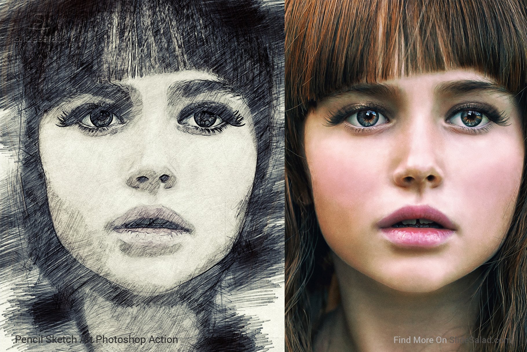Pencil Sketch Art Photoshop Action - young girl portrait example.