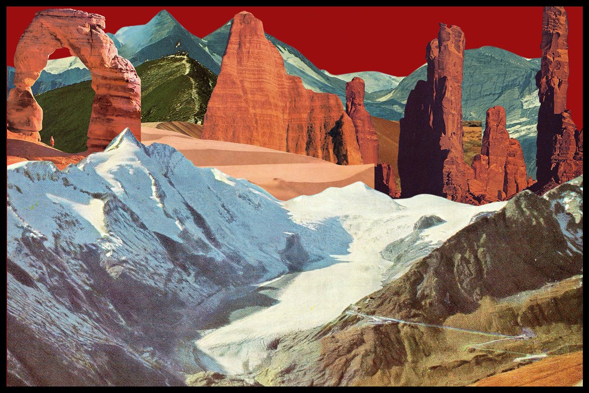 Nature pack of different illustrations of mountains on a red background.