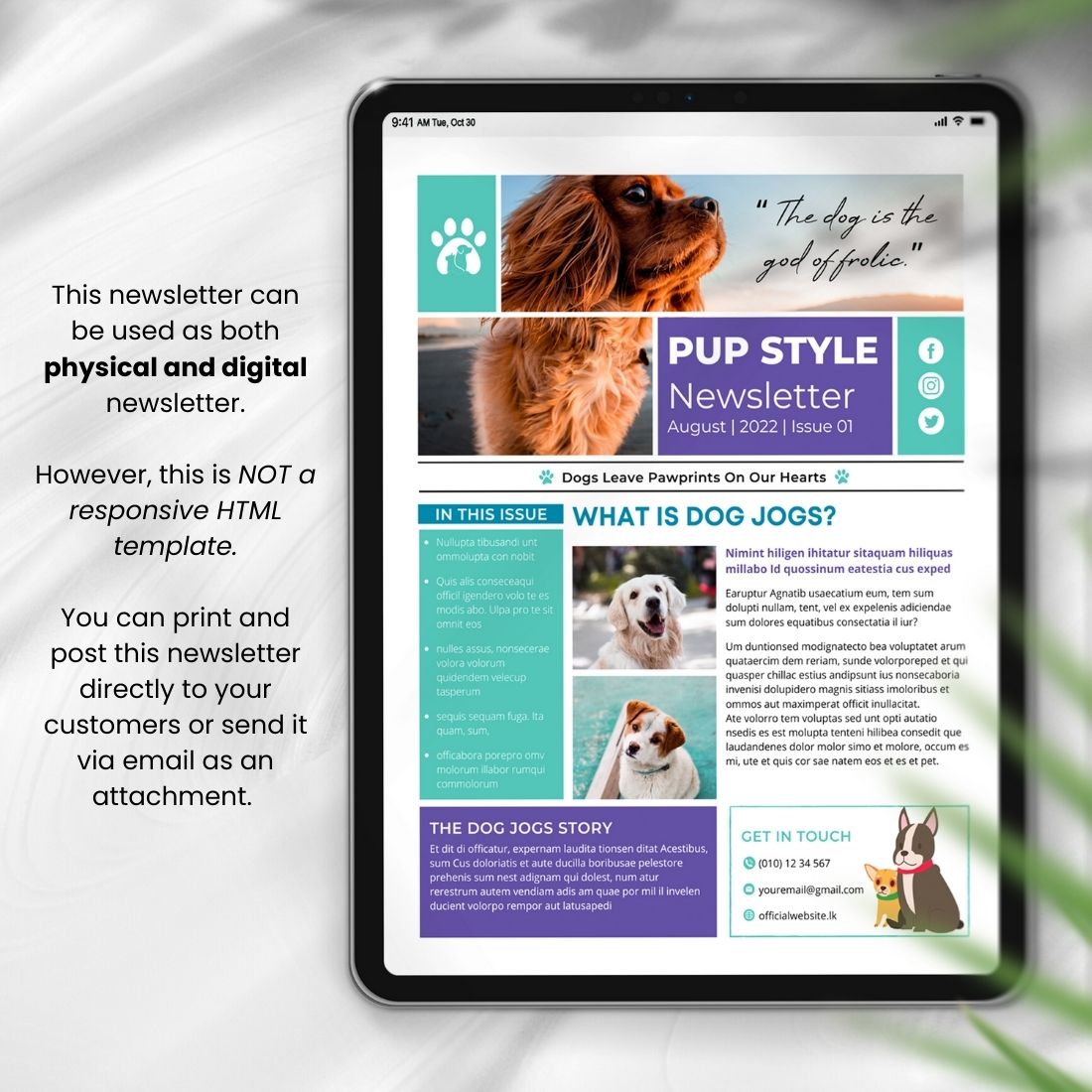 Newsletter Domestic Animals Canva Mockup Template preview image.