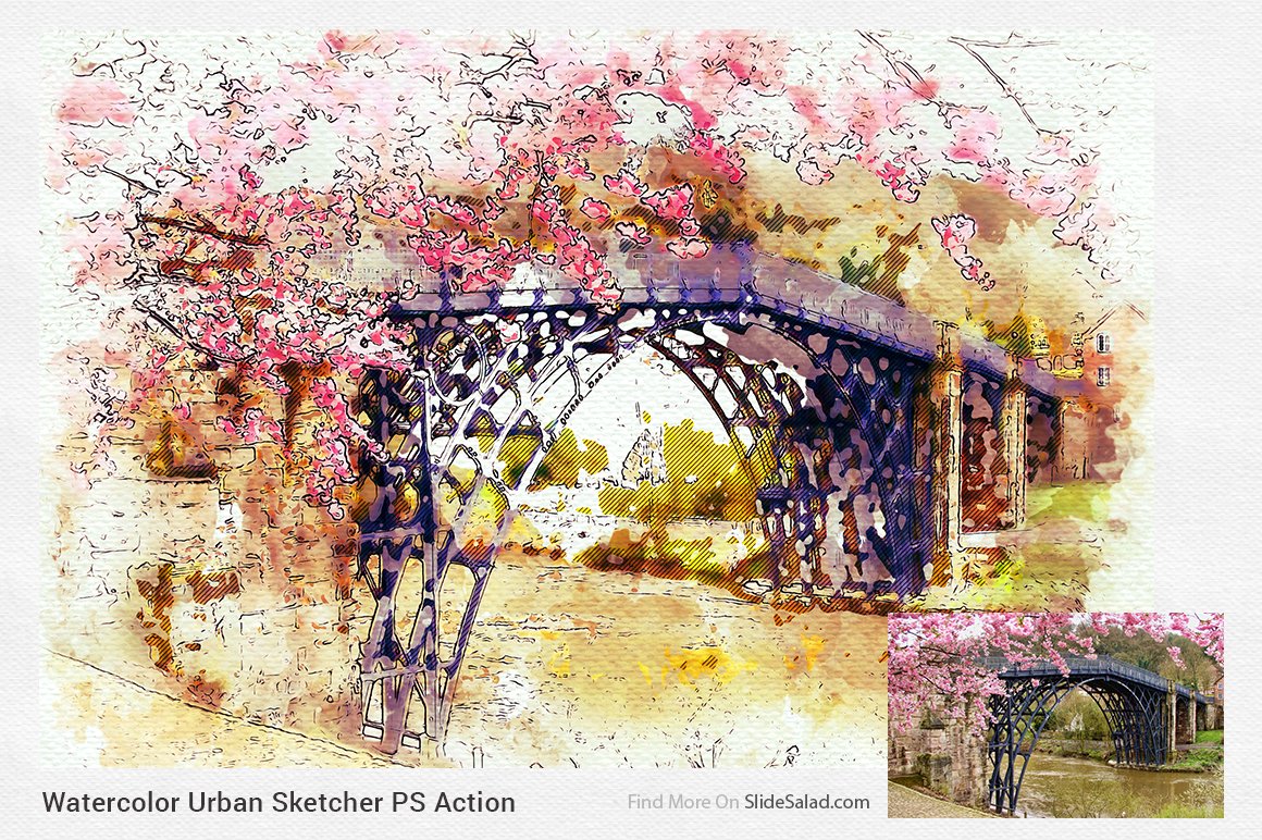 Watercolor Urban Sketcher PS Action - colorful image example.
