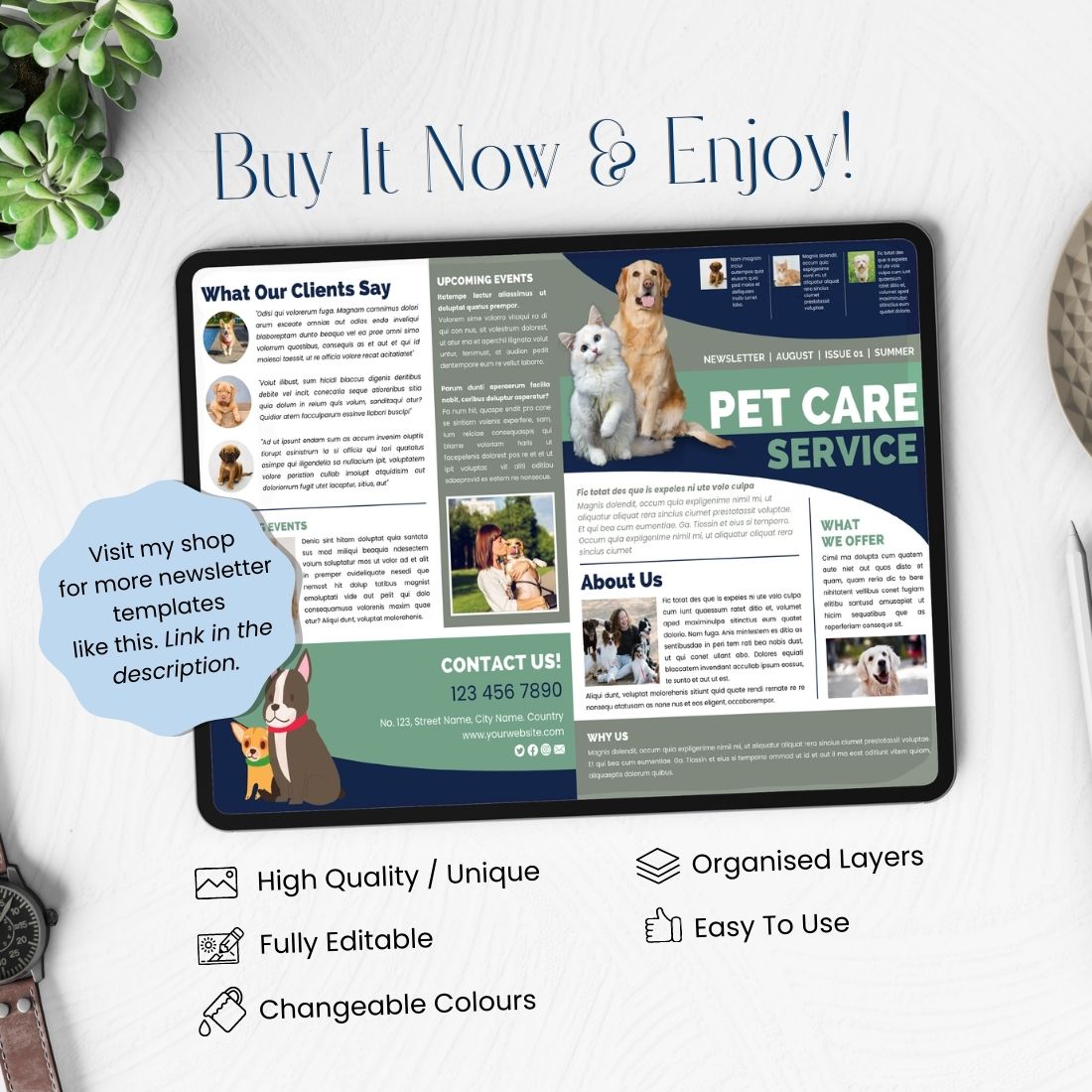 Canva Newsletter Template For Pet Care Business - horizontal tablet.