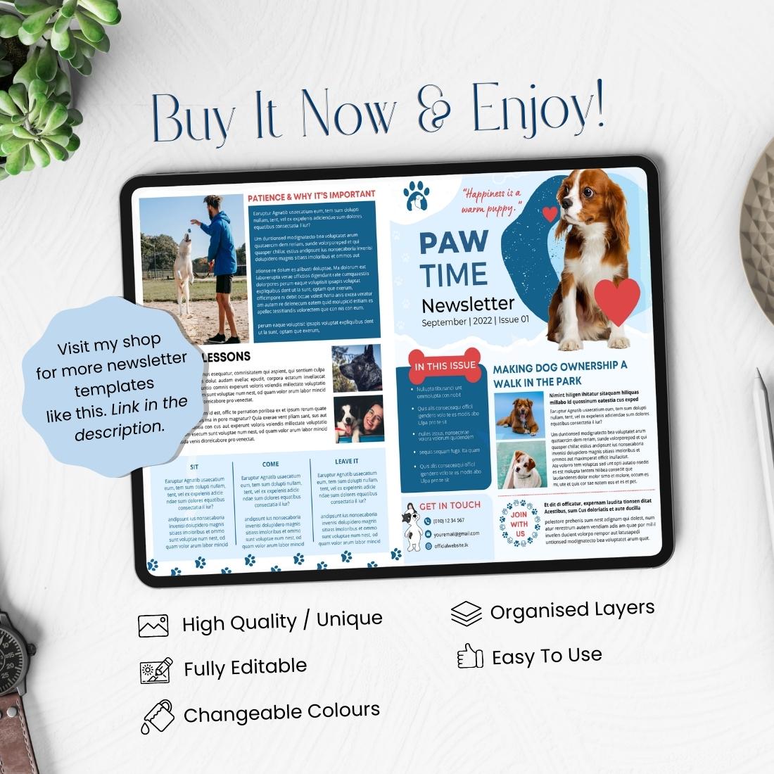 Canva Pets Newsletter Template Design review image.