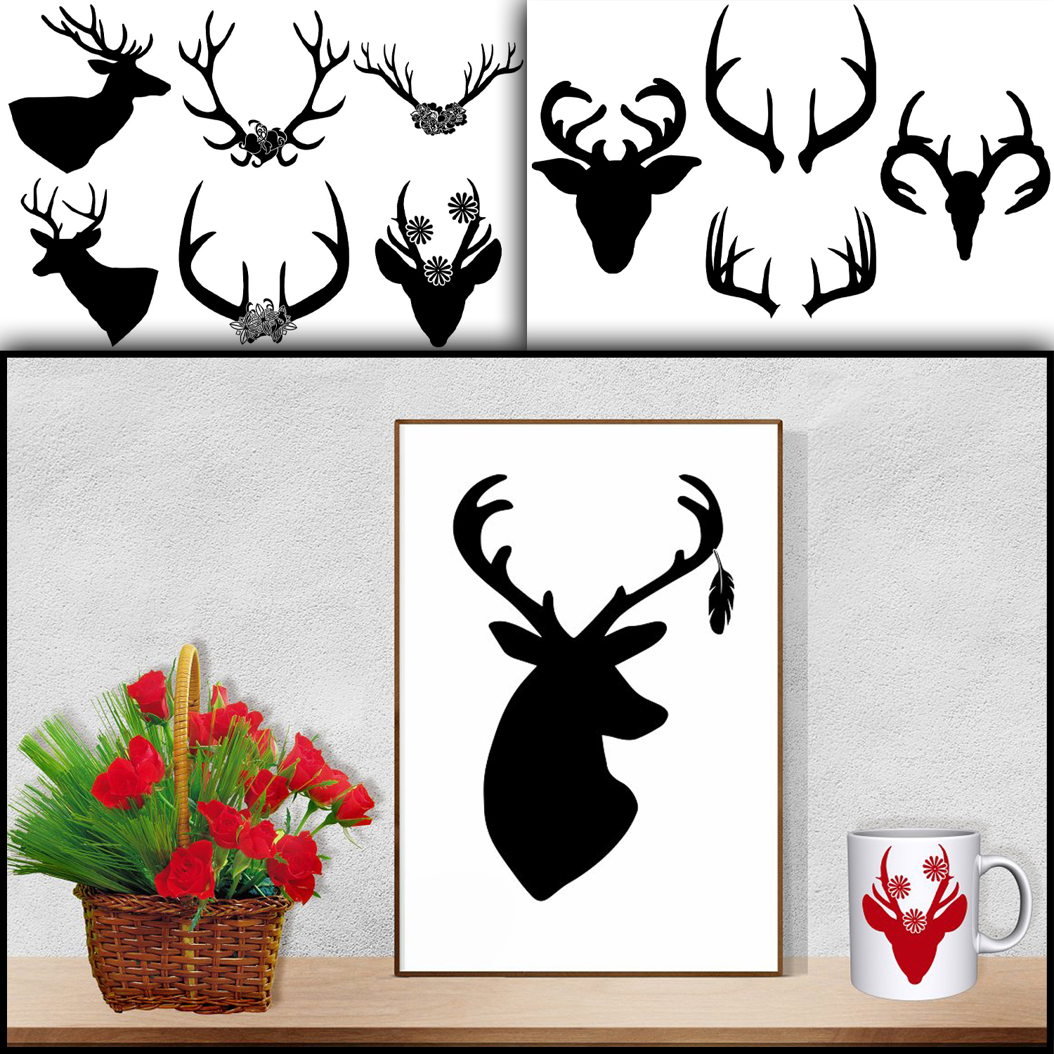 Deer & Deco Antlers AI EPS PNG cover.
