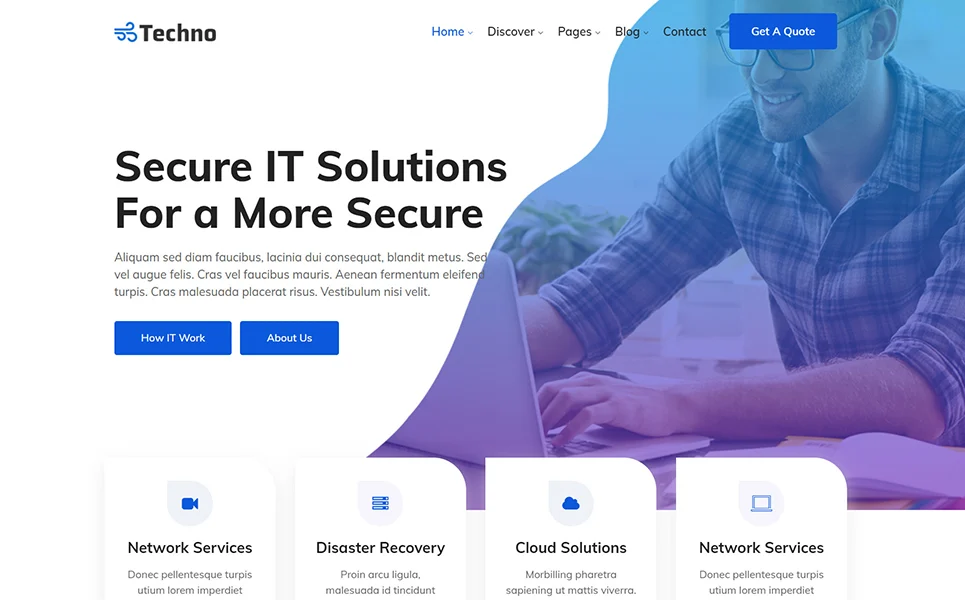 Minimalist template of techno it solutions & business service homepage.