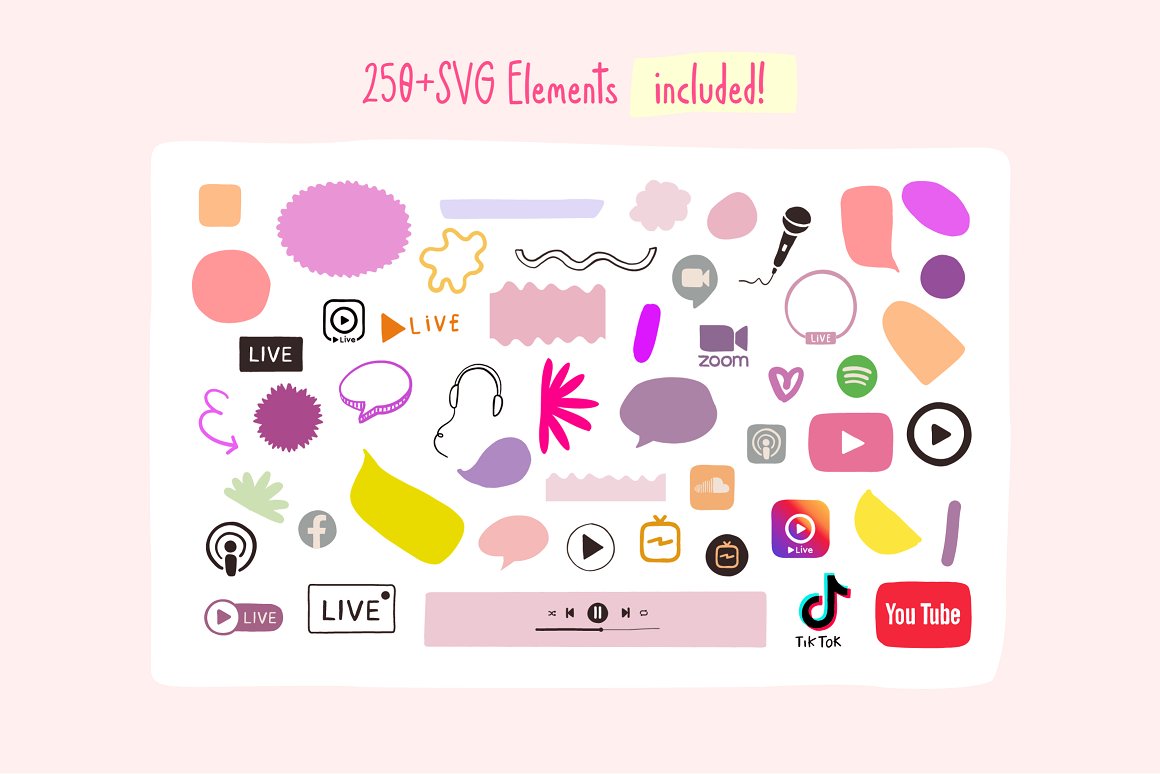 A set of colorful elements for infographics on a pink background.