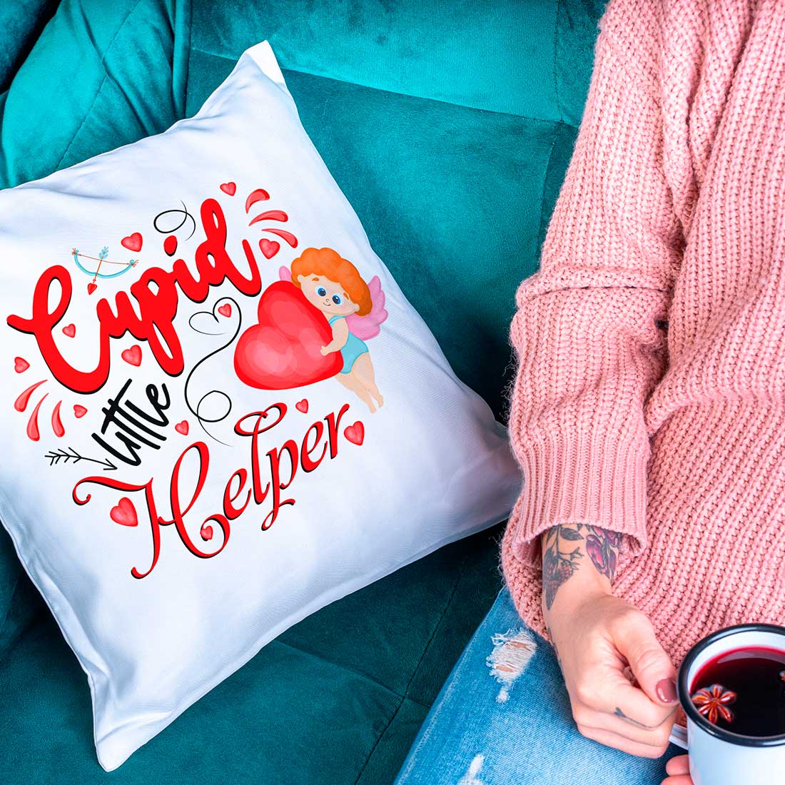 Cupid Helper Sublimation Mockup Pillow PNG preview image.