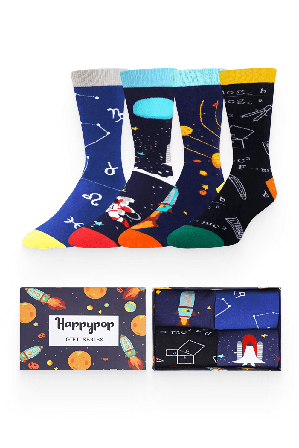 HAPPYPOP Men's Funny Crazy Food Math Space Alien Crew Socks.