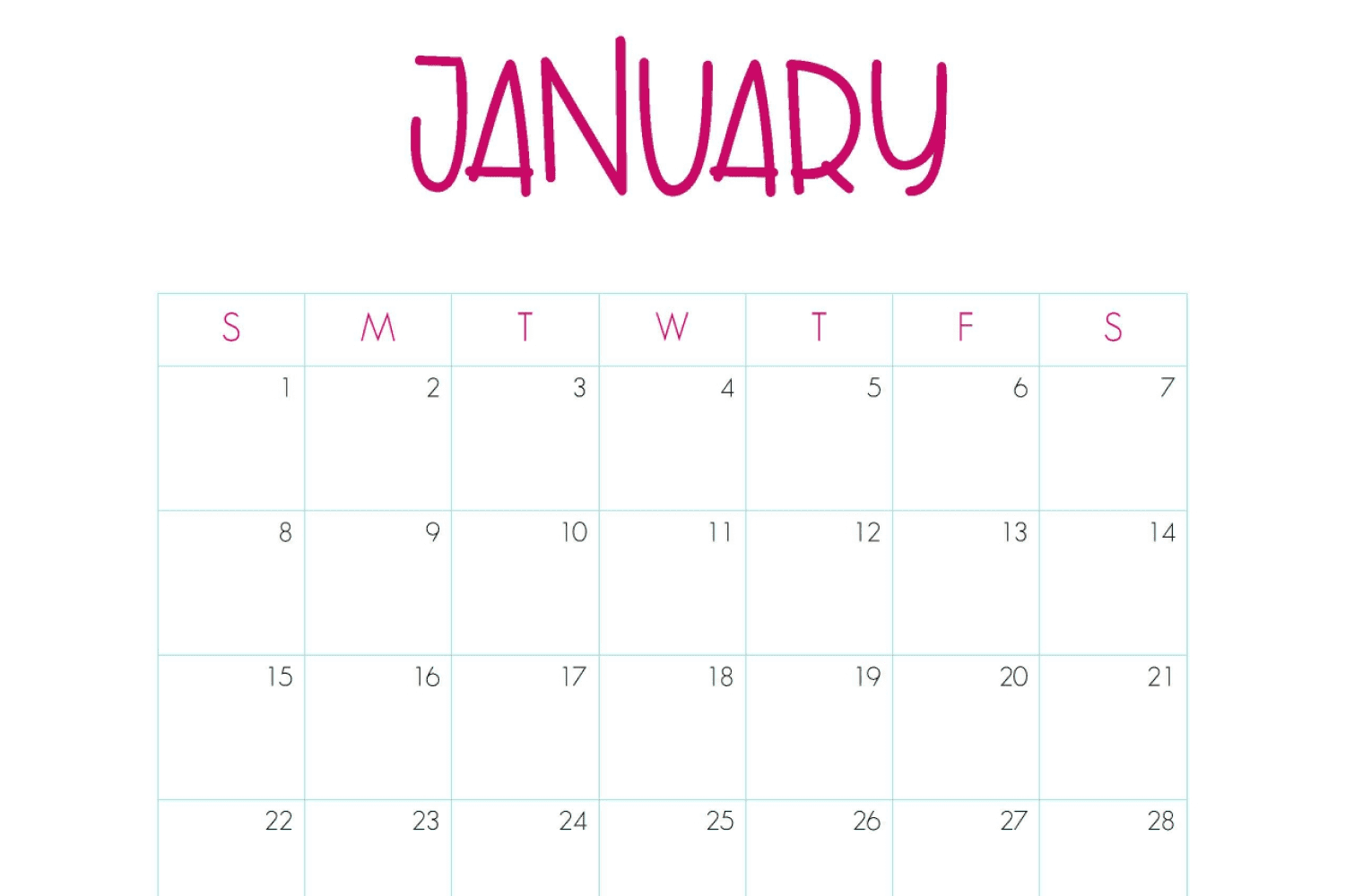 January calendar in a minimalist style with pink accents.