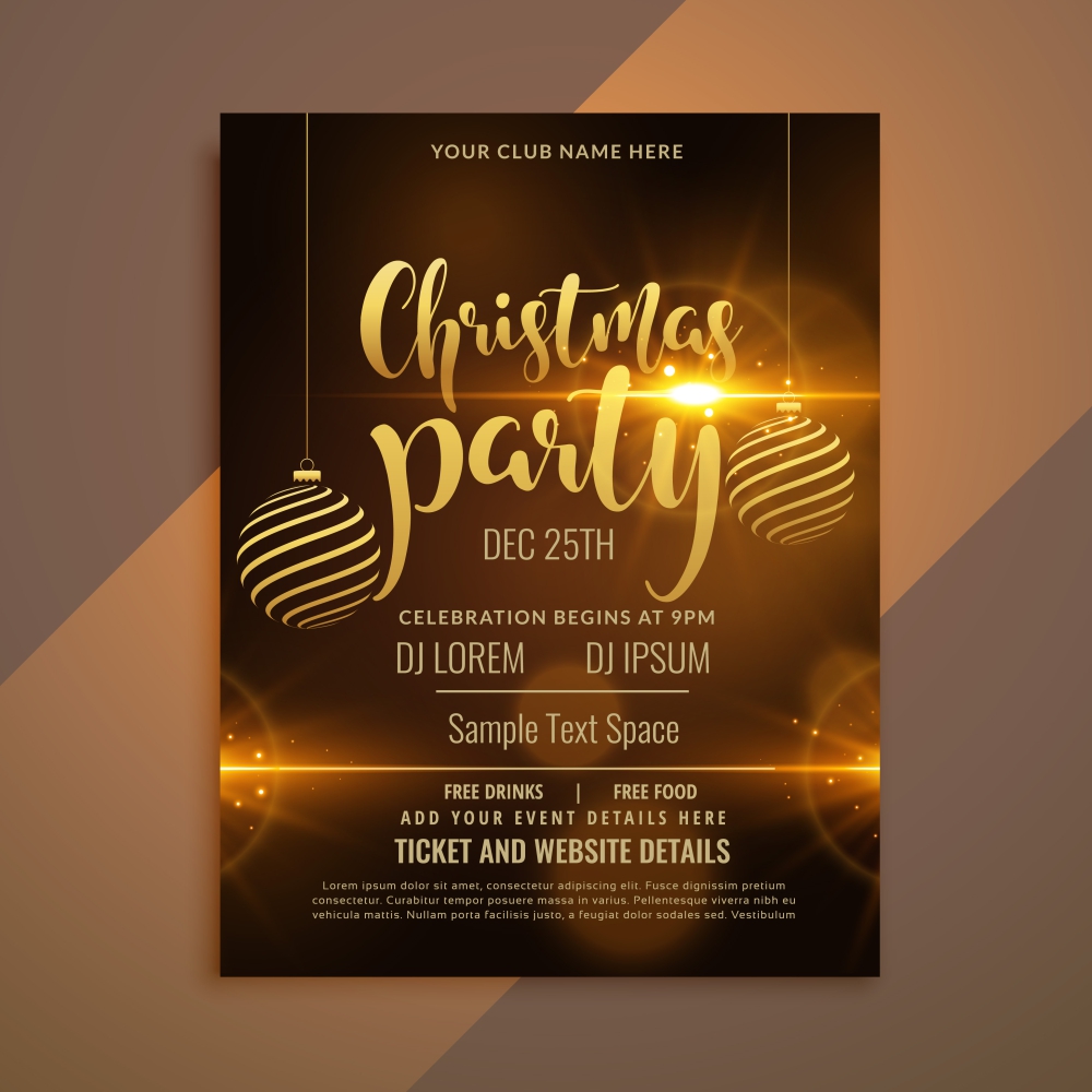 Christmas Party Golden Poster Flyer Templates preview image.