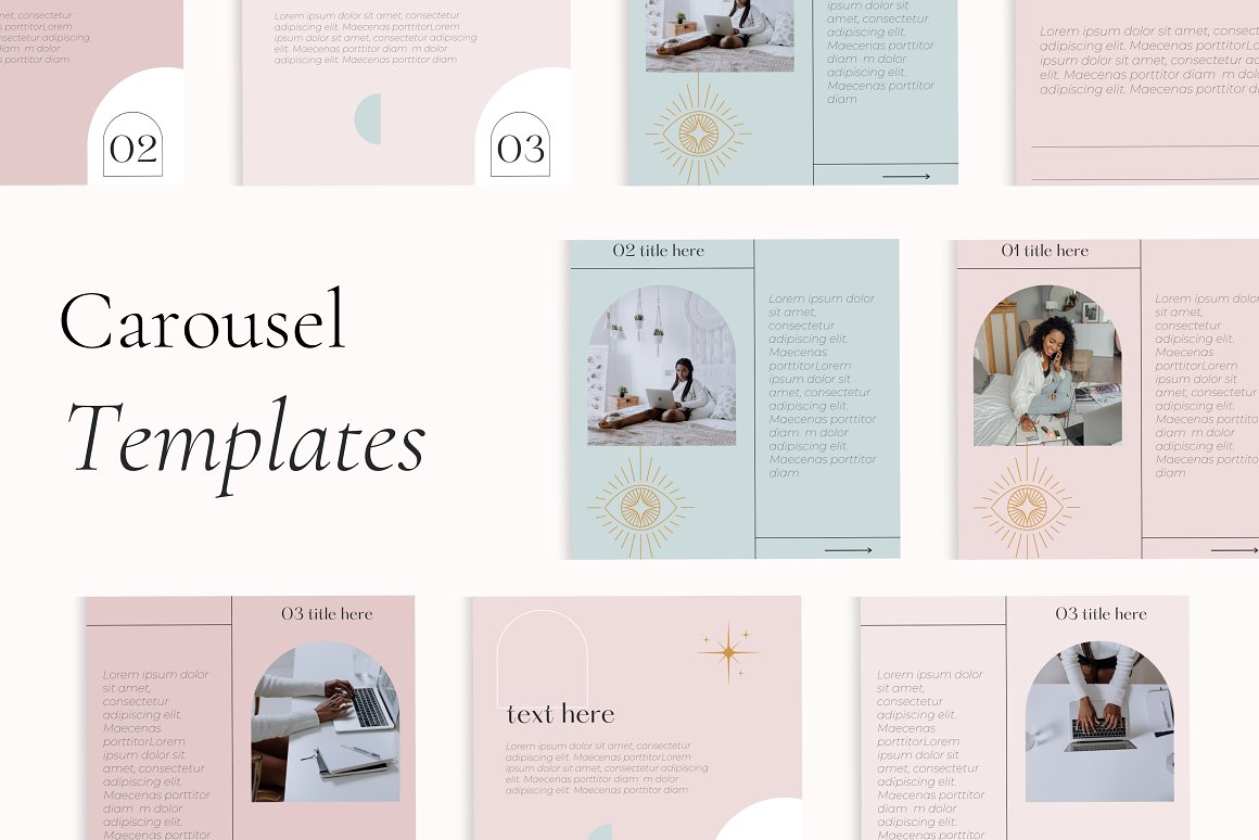 Carousel templates kit on a gray background.