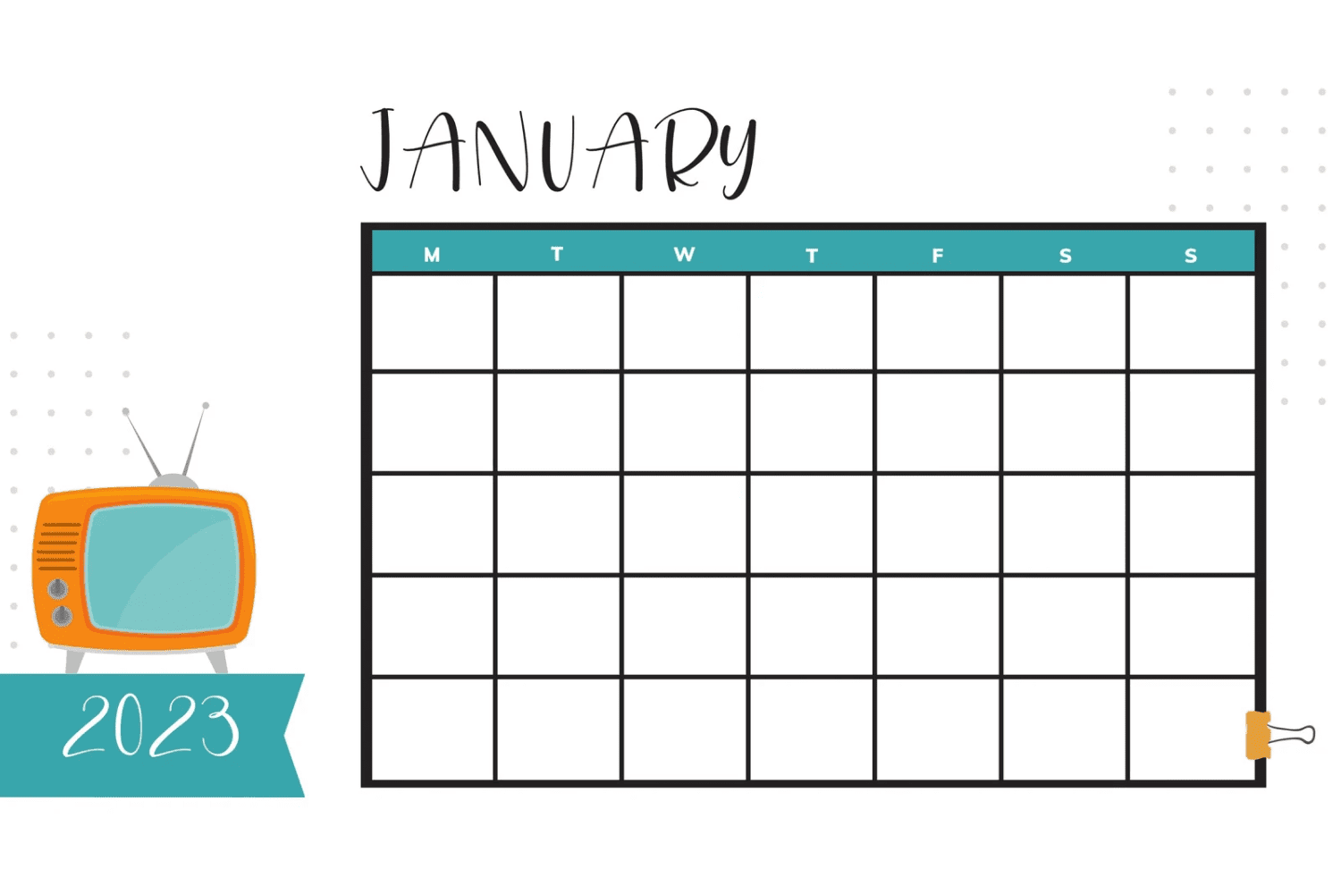 Calendar for january in a minimalist style with a drawn vintage tv.