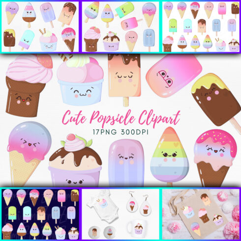 Kawaii Ice Cream PNG Bundle | Cute Popsicle Clipart.
