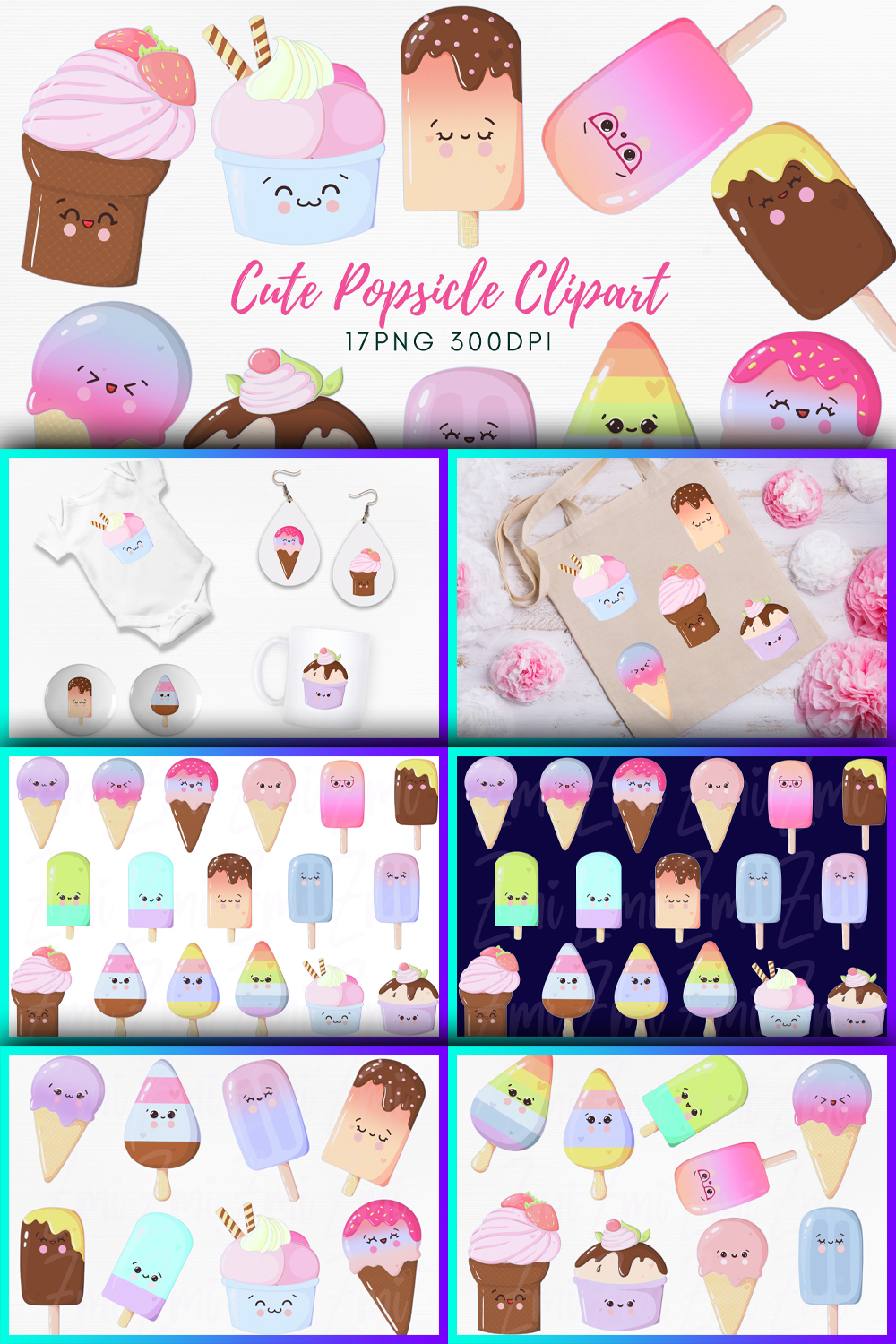 Kawaii Ice Cream PNG Bundle | Cute Popsicle Clipart - Pinterest.