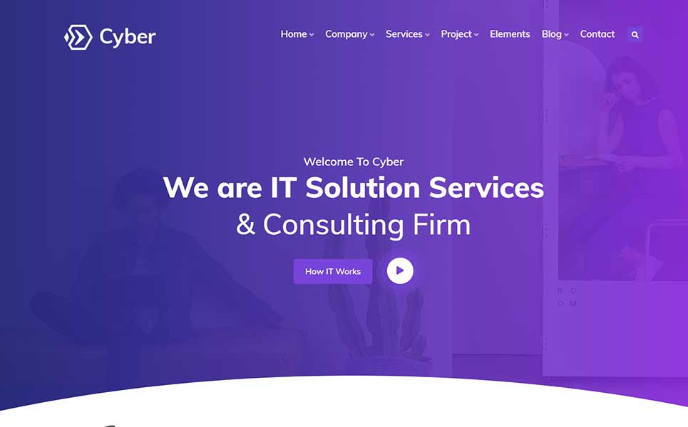 White and purple template of cyber it solutions & multi-purpose homepage.