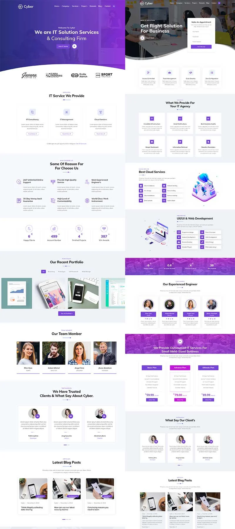 A set of different pages of cyber it solutions & multi-purpose wordpress theme.