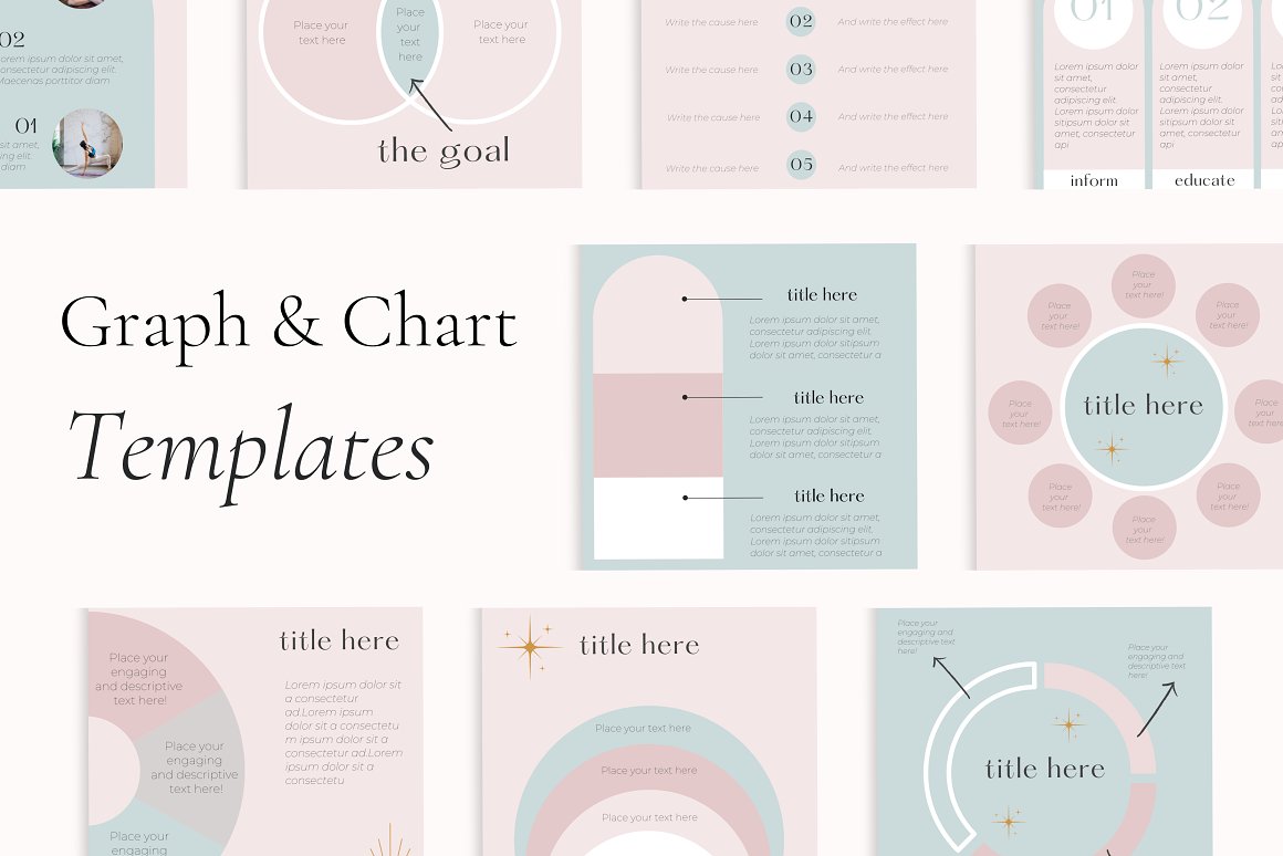 Graph & chart templates set on a gray background.
