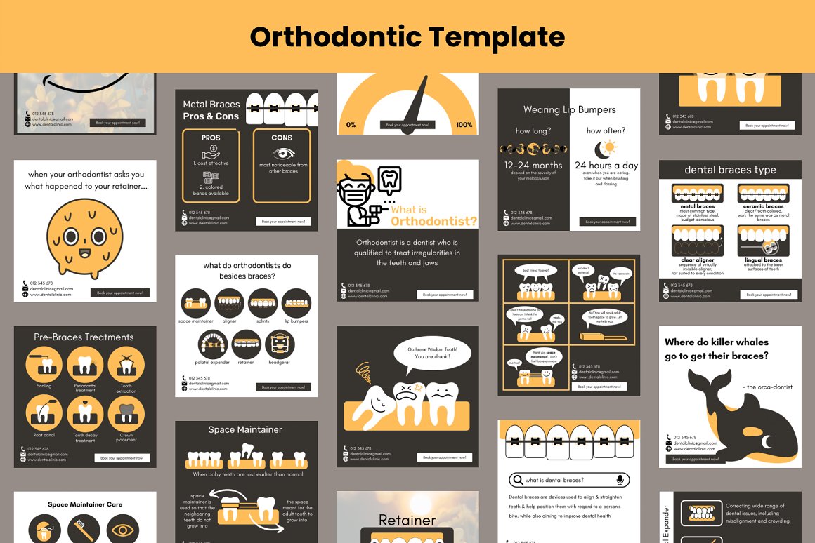 Orthodontic template bundle on a gray background.