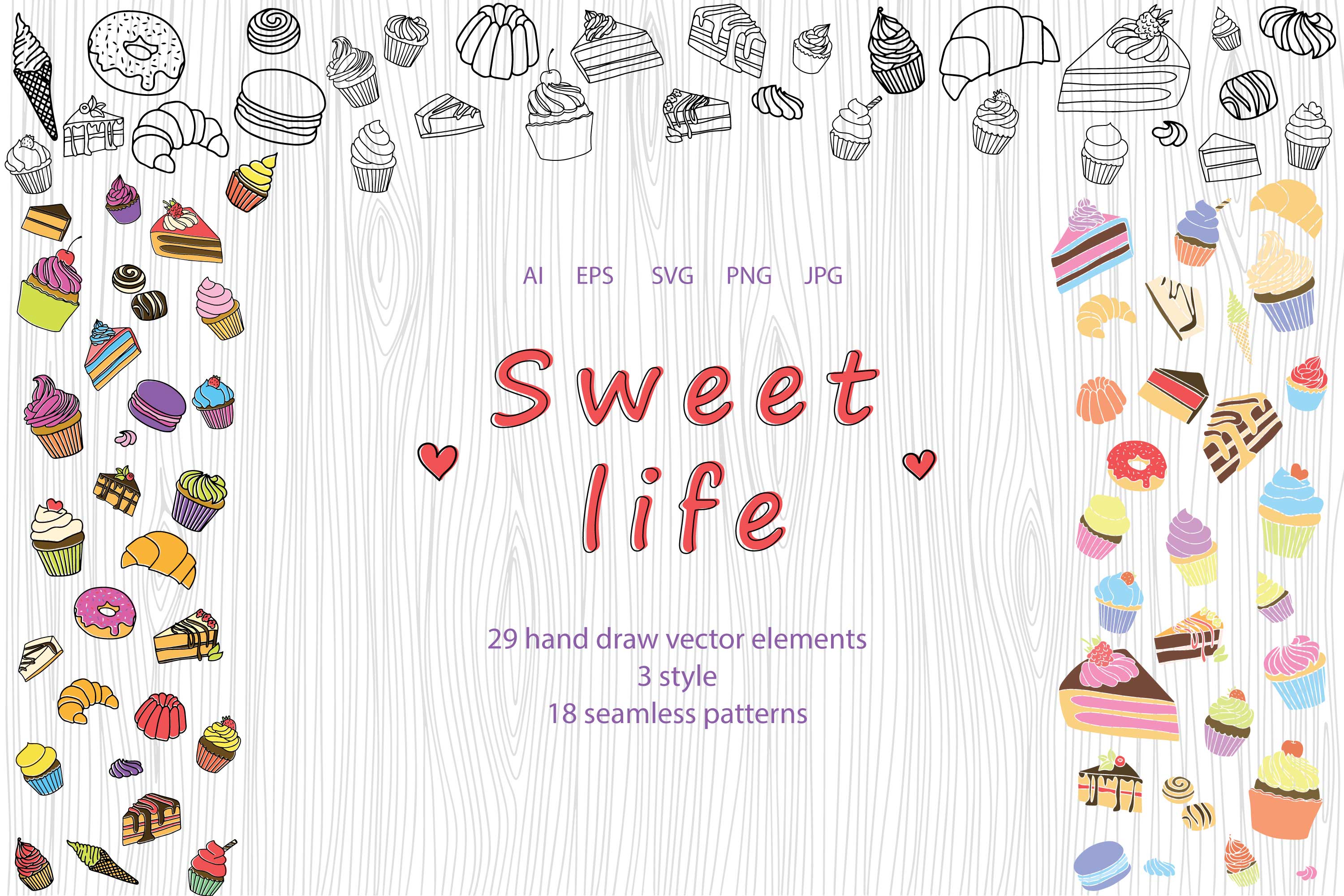 Set of colorful images of sweets